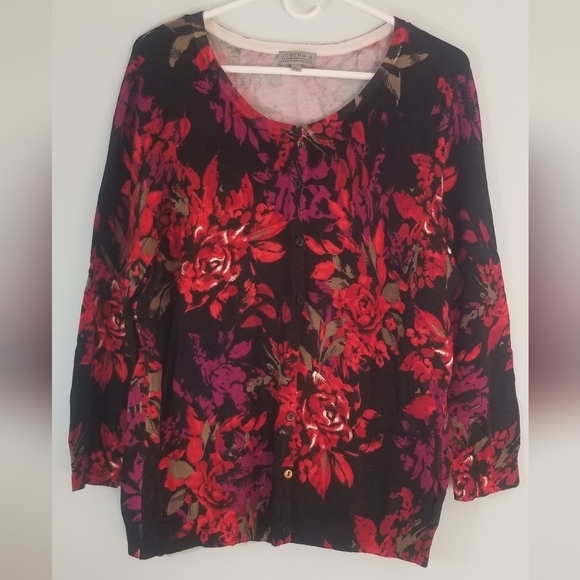 Joseph A. Floral Button Down Cardigan. Vibrant Colors. Soft! Size XL. - Picture 1 of 6